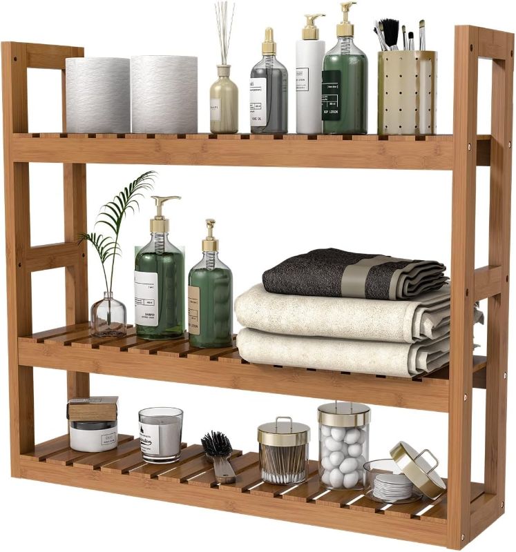 Photo 1 of Domax Bamboo Bathroom Shelf 3-Tier Wall Mount Storage Rack Multifunctional Adjustable Layer Free Standing Over Toilet Utility Shelves Living Room Kitchen (Walnut)
****USED**** 