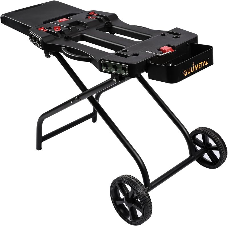 Photo 1 of QuliMetal Portable Grill Cart for Weber Q1000, Q2000 Series Gas Grills and Blackstone 17” 22” Table Top Griddles, Portable Griddle Stand