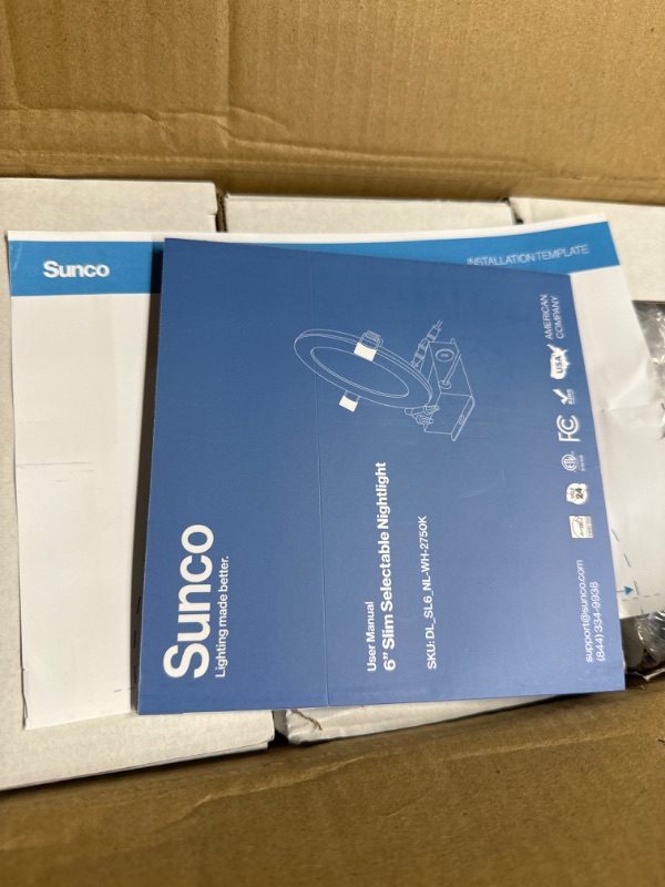 Photo 1 of Sunco 24 Pack 6 Inch Ultra Thin LED Recessed Ceiling Lights with Night Light, 1100 LM, Selectable CCT 2700K/3000K/3500K/4000K/5000K, Dimmable, 15W, Canless with Junction Box - ES