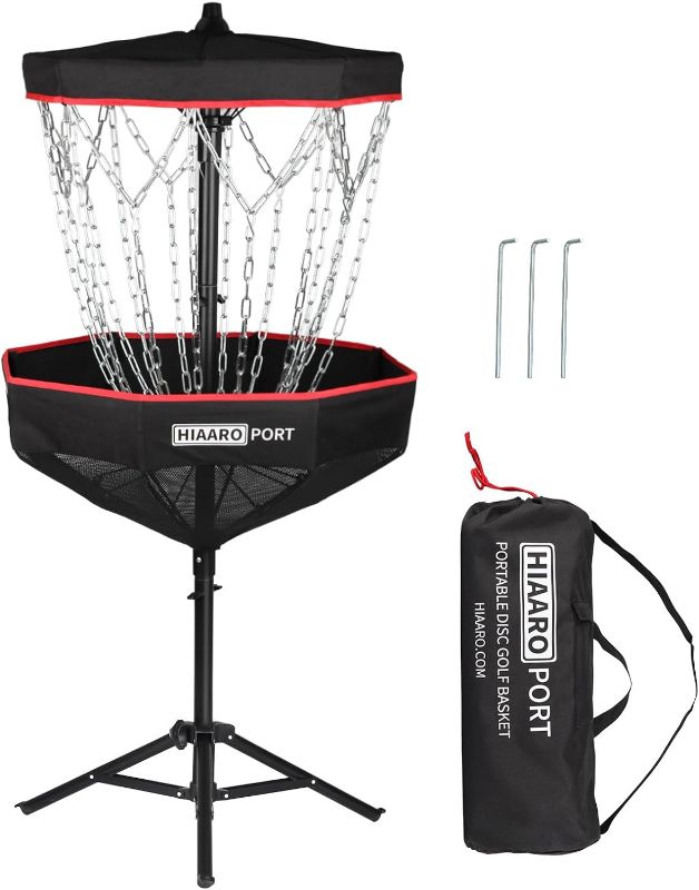 Photo 1 of ?PDGA Approved? HIAARO Portable Disc Golf Basket with 16 Heavy Duty Chains, Foldable Frisbee Golf Target with Carry Bag for Practice
