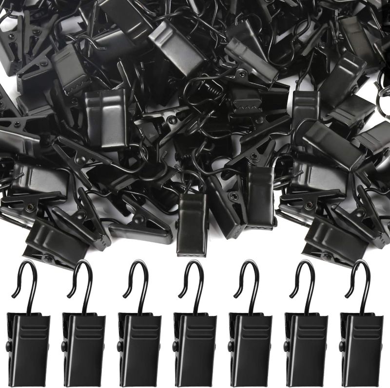 Photo 1 of Teenitor 100 Pack Small Curtain Clips Stainless Steel Hanging Clip Camper Awning Lights Clips S Hooks for Hanging Photo Tent Lights Display Indoor Outdoor Decoration, Black
