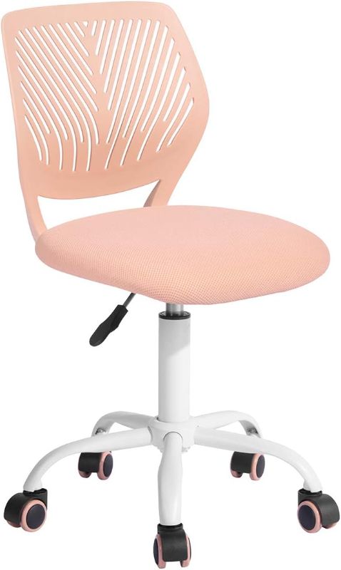 Photo 1 of FurnitureR Teens Girls Task Chair 360 Swivel, Low Mid PP Mesh Back Fabric Seat, Height Adjustable, Rolling Castor, 40x44x75-87cm (Rose)
