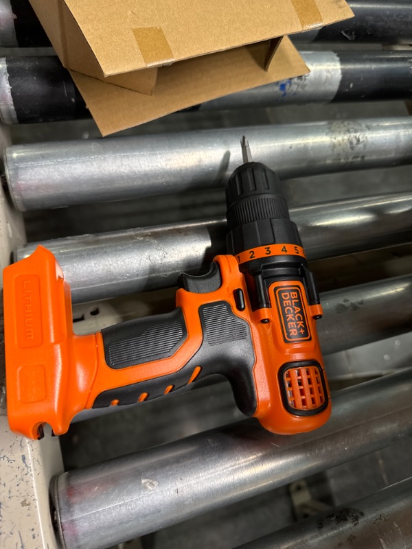 Photo 3 of BLACK+DECKER 20V MAX Cordless Drill and Driver, 3/8 Inch, With LED Work Light, Battery and Charger Included (LDX120C) Drill/Driver Only ****USED** 