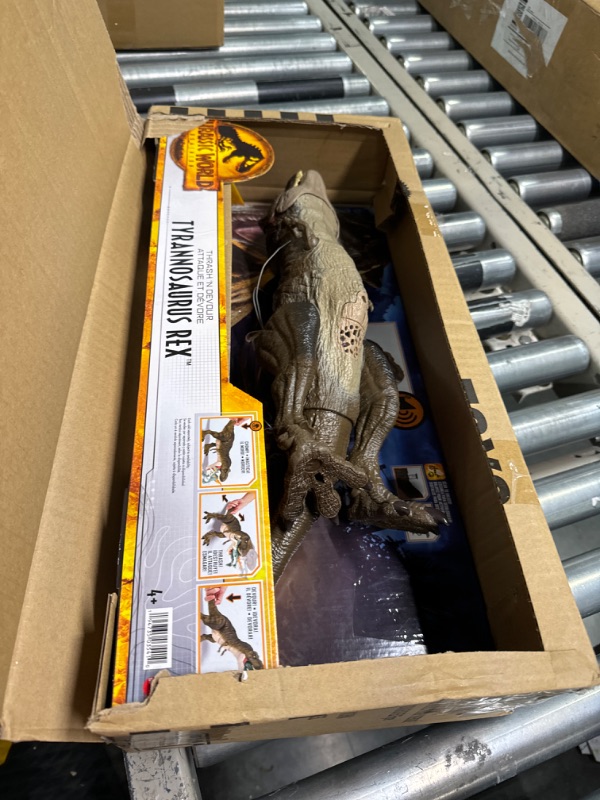 Photo 3 of ?Jurassic World Dominion Dinosaur T Rex Toy, Thrash ‘N Devour Tyrannosaurus Rex Action Figure with Sound and Motion???? Frustration Free Packaging