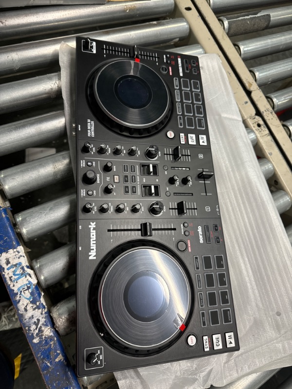 Photo 3 of DJ Controller Bundle - DJ Set with 4 Decks, DJ Mixer, Audio Interface, Jog Wheel Displays, FX and DJ Headphones - Numark Mixtrack Platinum FX and HF175 4 Decks + Jog Wheel Displays DJ Controller + DJ Headphones