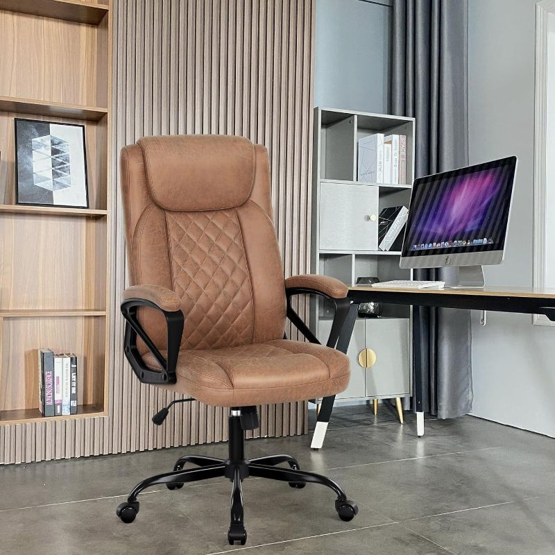 Photo 1 of Misolant Office Chair, Executive Desk Chair, Big and Tall Office Chair, Comfortable Office Chair, High Back Office Chair with Adjust Height, Executive Chair PU Leather Office Chair Camel
