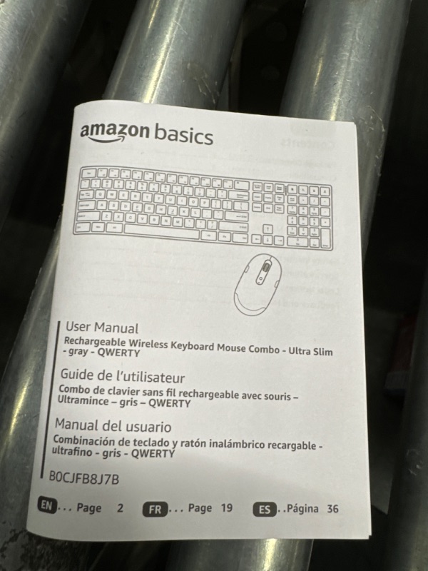 Photo 3 of Amazon Basics Rechargeable Wireless Keyboard Mouse - Ultra Slim, Quiet Full Size Keyboard with Number Pad, QWERTY, 2 Count (Pack of 1), Black
