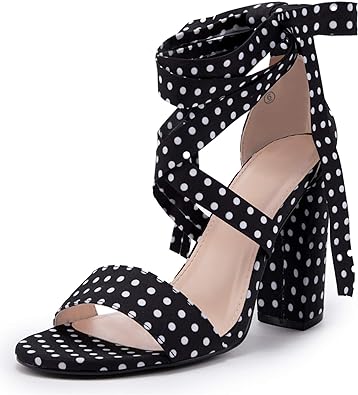 Photo 1 of Huiyuzhi Womens Strappy Heels Lace up High Heeled Sandals Chunky Block Ankle Tie Pumps Dress Party Shoes size 5