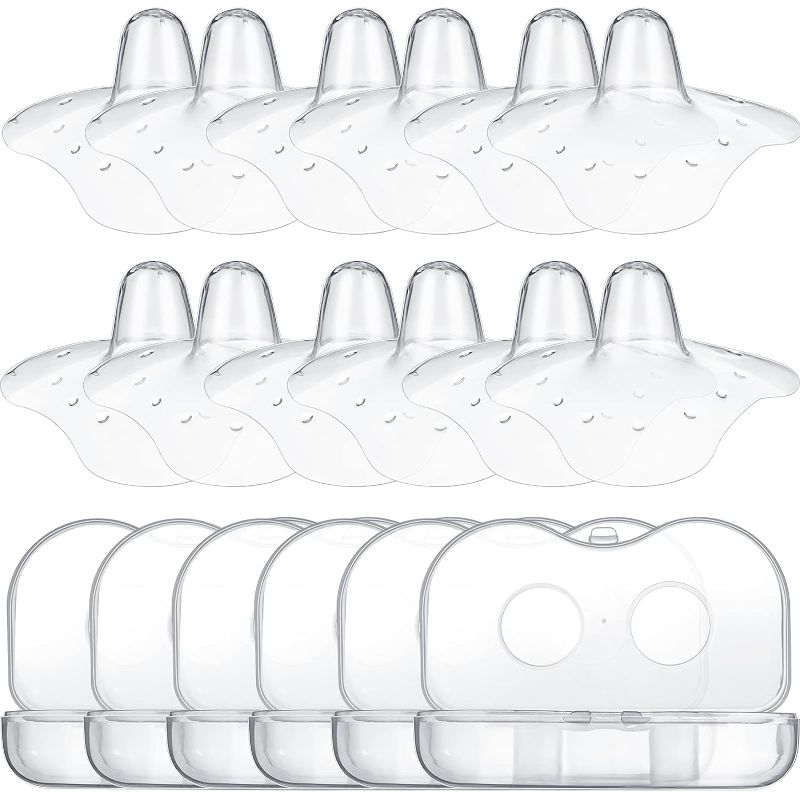 Photo 1 of 12 Pieces Nipple Shields 20 mm Contact Nipple Protector Breastfeeding Everters with Clear Carrying Case Silicone Nipple Extender Made Without BPA for Latch Difficulties or Flat or Inverted Nipples
