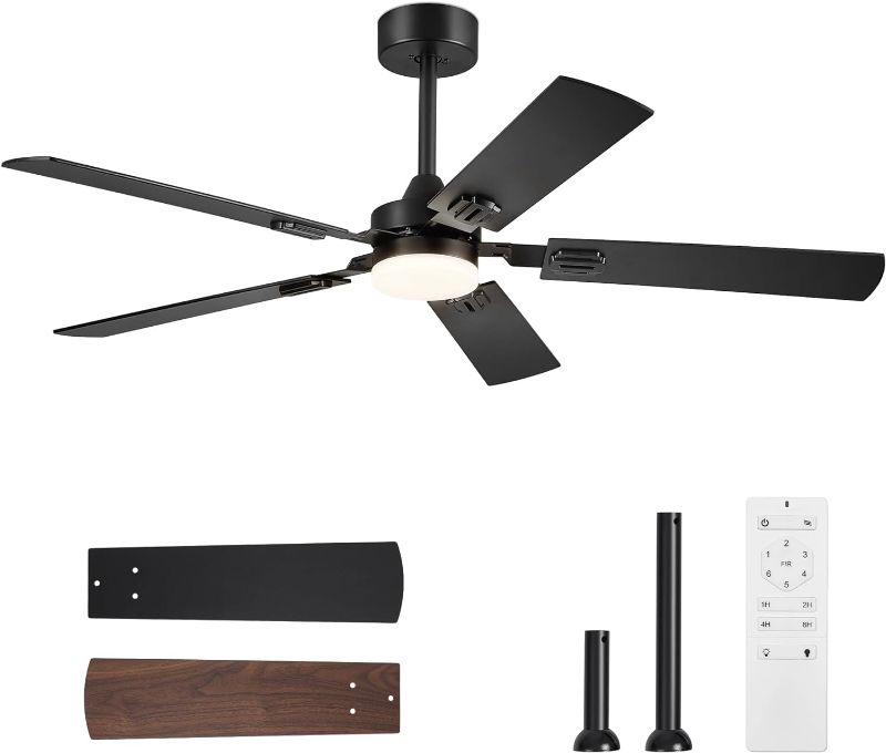 Photo 1 of 52 Inch Ceiling Fan with Light, Outdoor&Indoor Ceiling Fan with Remote, Dual Finish Blades, Quiet&Strong DC Motor, for Bedroom, Kitchen, Living Room, Patio- Modern Black & Farmhouse Brown
