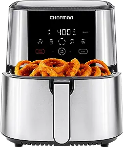 Photo 1 of ***FOR PARTS ONLY***Chefman TurboFry® Touch Air Fryer, XL 8-Qt Family Size, One-Touch Digital Control Presets, French Fries, Chicken, Meat, Fish, Nonstick Dishwasher-Safe Parts, Automatic Shutoff, Stainless Steel
***USED***TOUCH SCREEN NOT WORKING*** 