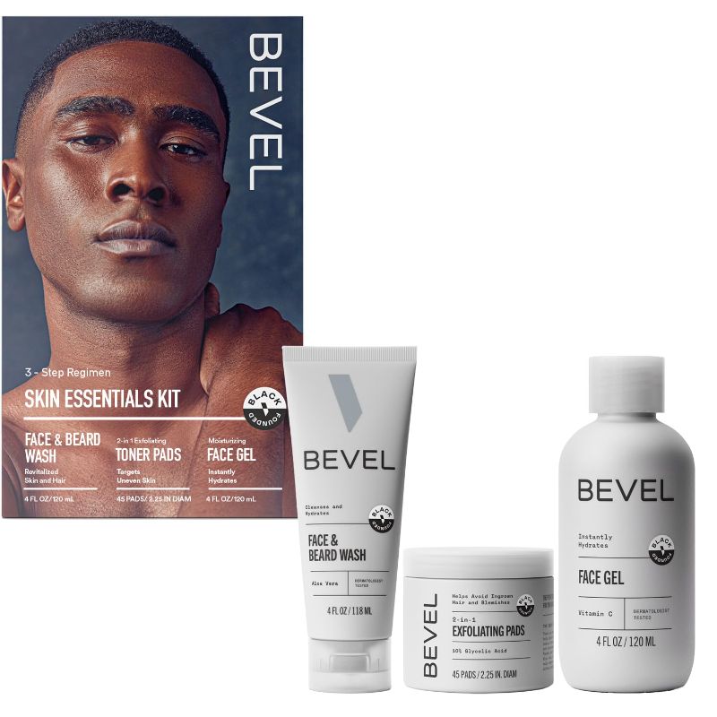 Photo 1 of ***missing toner pads**Bevel Skin Care Set - Includes Face Wash with Aloe Vera, Glycolic Acid Exfoliating Pads, Lightweight Face Moisturizer, Helps Treat Blemishes