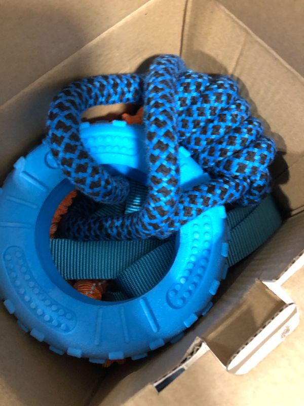 Photo 1 of Interactive Dog Bungee Tug Toy - with Adjustable Bungee Rope and Hanging Dog Toy Suited for Entertainment and Exercise Equipment, Both Indoor and Outdoor Orange & Blue