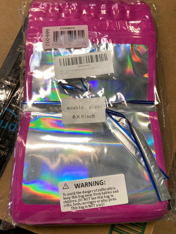 Photo 2 of 100-pack 6×8 inch mylar bags with clear window holographic resealable sealable packaging zip bag for small bussiness jewelry candy sample food packing supplies ?peach? 6×8 inch Peach