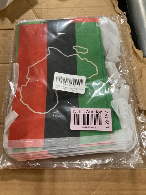 Photo 1 of 2 String Afro African American Map Flag Banner, 5.5 X 8.3 inches, 66 Feet/72 Flags Polyester, Party Festival Decorations (Afro African American Map Flag Banner)