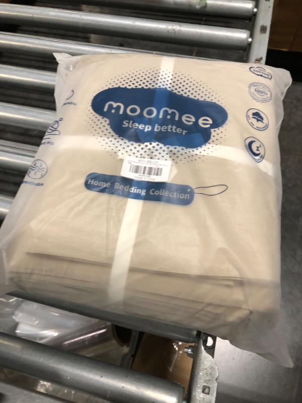 Photo 2 of ****USED** MooMee Bedding Duvet Cover Set 100% Washed Cotton Linen Like Textured Breathable Durable Soft Comfy (Khaki, Cal King) Khaki California King (104" x 98")