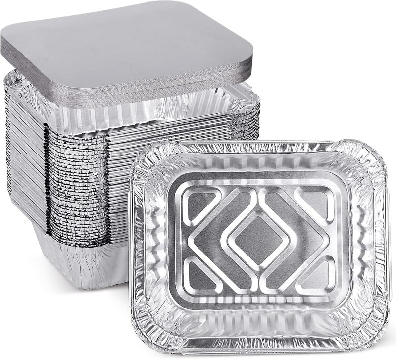 Photo 1 of ****USED** ***DAMAGE***

XIAFEI 1LB Takeout Foil Pans with Lids(30 Pack), Recyclable Food Storage,Disposable Aluminum Foil for Catering Party Meal Prep Freezer Drip Pans BBQ Potluck Holidays- 5.5" x 4.5"x 1.57"
