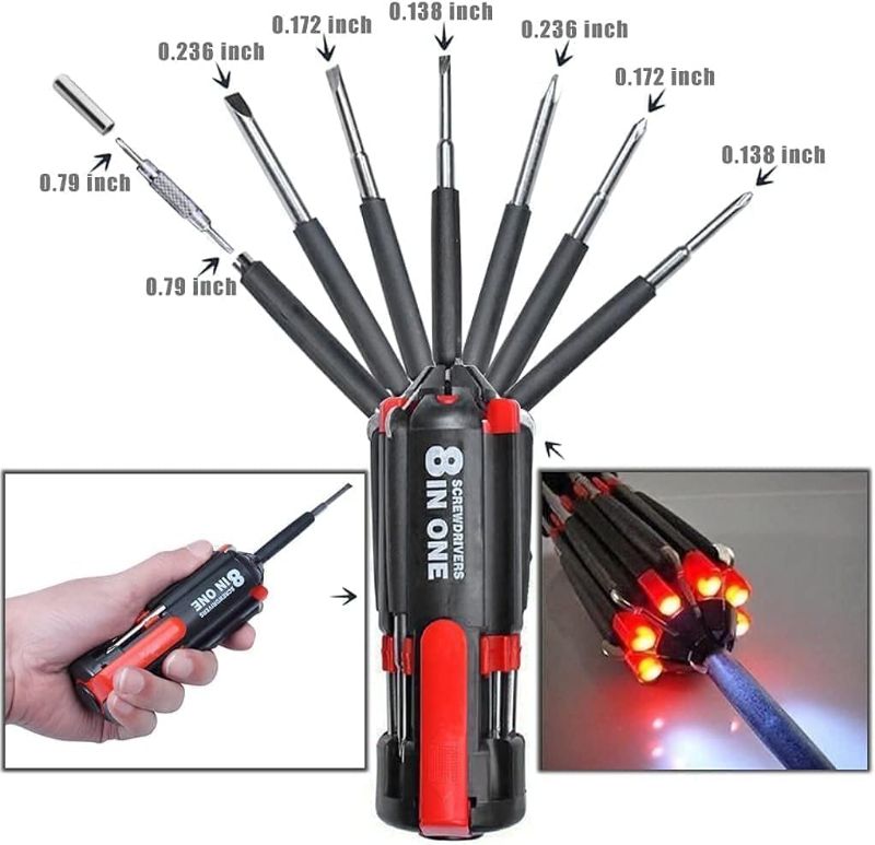 Photo 1 of *similar**Multi Functional 8 in 1 Screwdriver Tool Set with 6 Led Torch Flashlight Worklight Portable Light Up Repair Professional Screwdriver Pocket General Screwdriver Multitool for Home Kitchen Car
