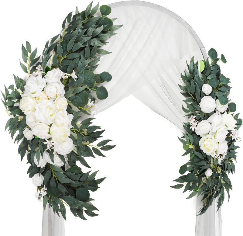 Photo 1 of 2 Pack Artificial Wedding Arch Flowers, 28”/20” Floral Swag Arrangement Set, Wedding Welcome Signs Floral Decorations Kit for Ceremony Reception, Backdrop Table Decor, Drap Not Included
