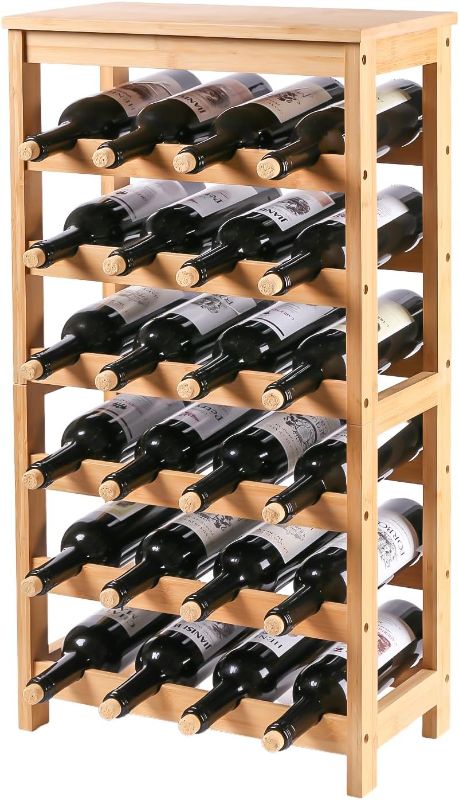 Photo 1 of 24 Bottles Wine Rack Freestanding Floor, Bamboo Wine Storage, Wooden Wine Bottle Rack, Wood Wine Shelf
