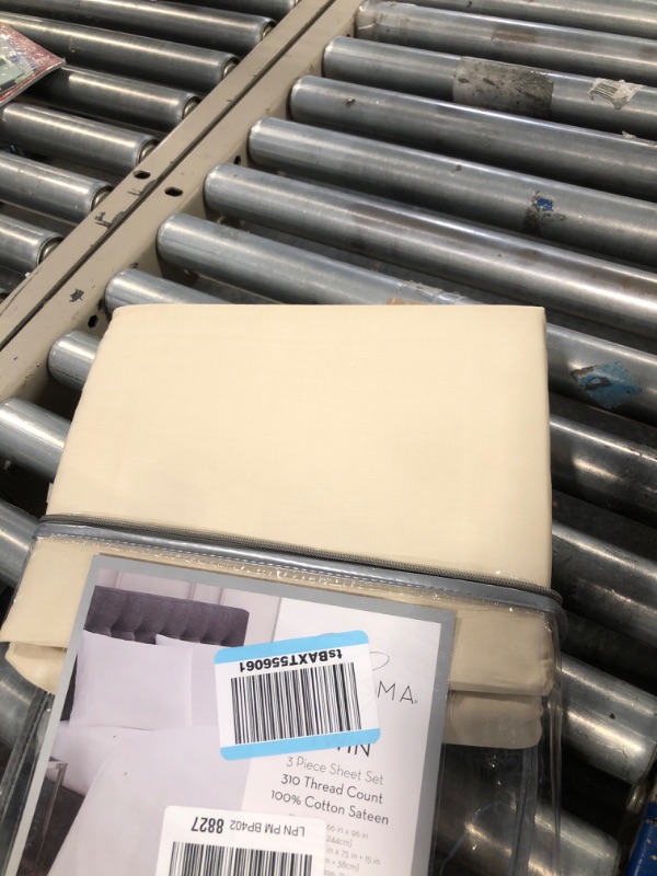 Photo 1 of Charisma 310 Thread Count Classic Solid Cotton Sateen Twin Sheet Set in Almond Milk Solid Twin Sheets Almond Milk