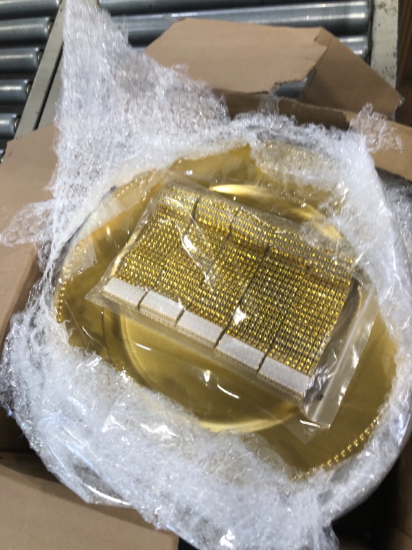 Photo 1 of 100 Pcs(50 set) Charger Plates Bulk with Napkin Rings Set Include 50 Plastic Beaded Plate Chargers 50 Napkin Rings 13'' Round Dinner Plate Chargers Set for Table Setting Wedding Party(Gold)