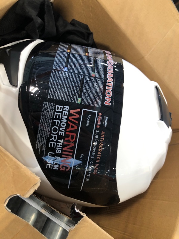 Photo 1 of Favoto Motorcycle Full Face Helmet DOT Approved, Lightweight ABS Shell, Anti-Fog Film Included, Flip-Up Street Bike Helmet with Aerodynamic Design for Adults White XX-Large