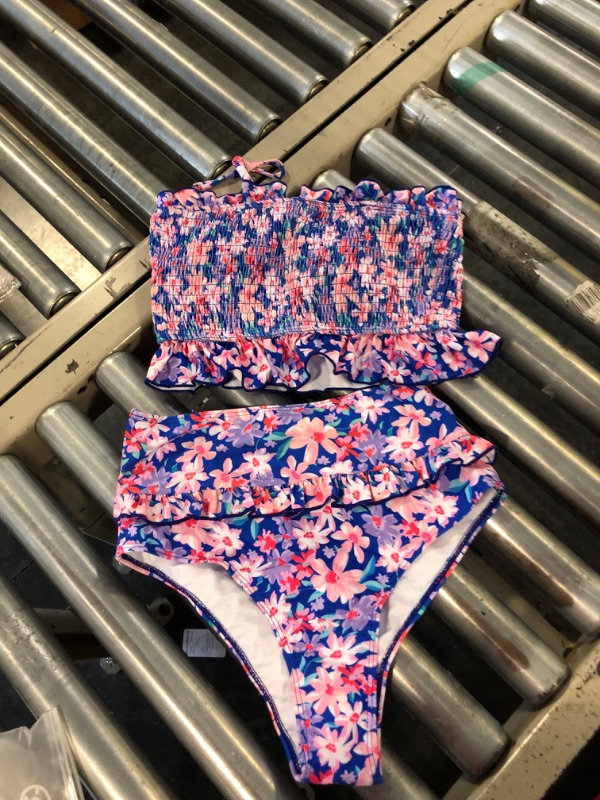 Photo 1 of ***USED*** RXRXCOCO Womens Shirred Bandeau Bikini Cute Two Piece Swimsuit Off Shoulder High Waist Bathing Suit Small Floral Print-3