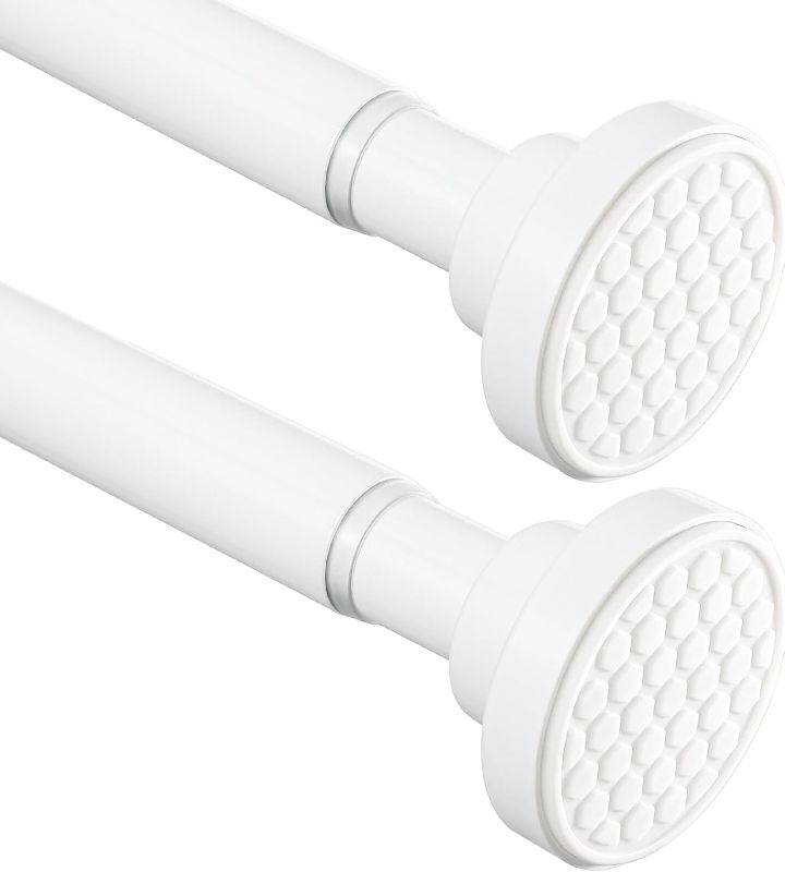 Photo 1 of 2 Pack Tension Curtain Rods 28 to 48 Inches, Stainless Steel Spring Tension Rods, Small Shower Curtain Rods for Bathroom or Windows, White