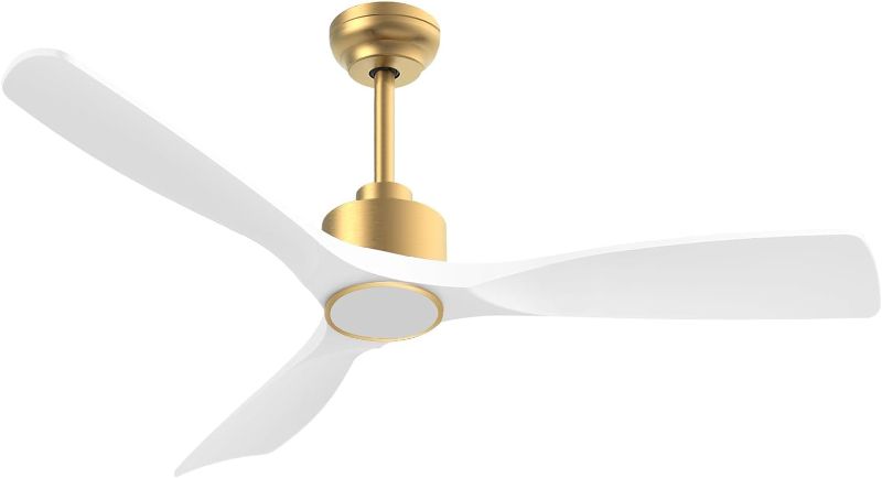 Photo 1 of 52 Inch ETL Listed Indoor Outdoor Smart Ceiling Fans with Lights Remote Control, Quiet DC Motor 3 Blade Modern White Gold Ceiling Fan for Bedroom Living Room Patio 52'' White Gold