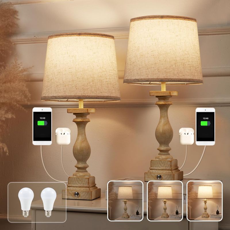 Photo 1 of (Set of 2) Bed-Side Table Lamps with 2 USB Ports, Upgraded Touch Lamps for Nightstand Bedroom