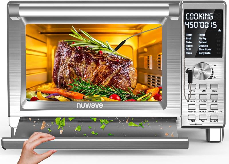 Photo 1 of ****USED*** Nuwave Bravo XL Pro Air Fryer Toaster Oven, Improved 100% Super Convection, Quicker & Crispier Results, 112 Presets, Multi-Layer Even Cooking, 50-500F, Smart Probe, PFAS Free, 30QT, Stainless Steel