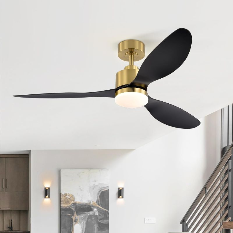 Photo 1 of 52 Inch Ceiling Fans with LED Light Remote Control, Modern Ceiling Fan with Reversible DC Motor, 3 Blades and 3 Color Temperature, LED Light Chandelier for Bedroom(Gold & Black)