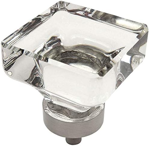 Photo 1 of 10 Pack 6377SN-C Satin Nickel Cabinet Hardware Square Knob with Clear Glass - 1-3/8" Square