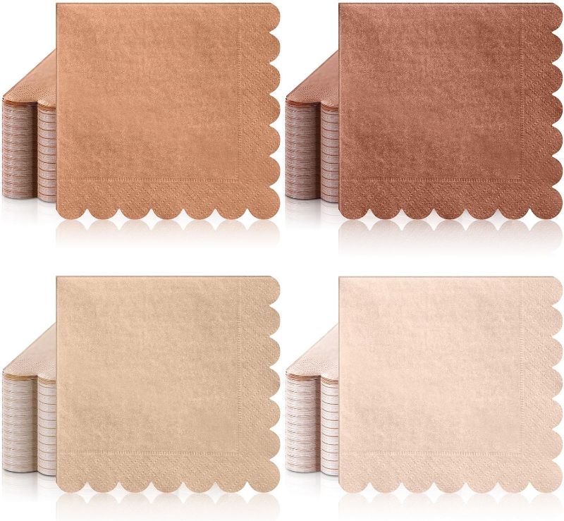 Photo 1 of 100 Pack Cocktail Napkins 5 x 5 Inch Scalloped Napkins Beverage Napkins Gradient Color Paper Napkins with Scalloped Edges Thick Disposable Luncheon Napkins for Party Supplies (Earth Tone)