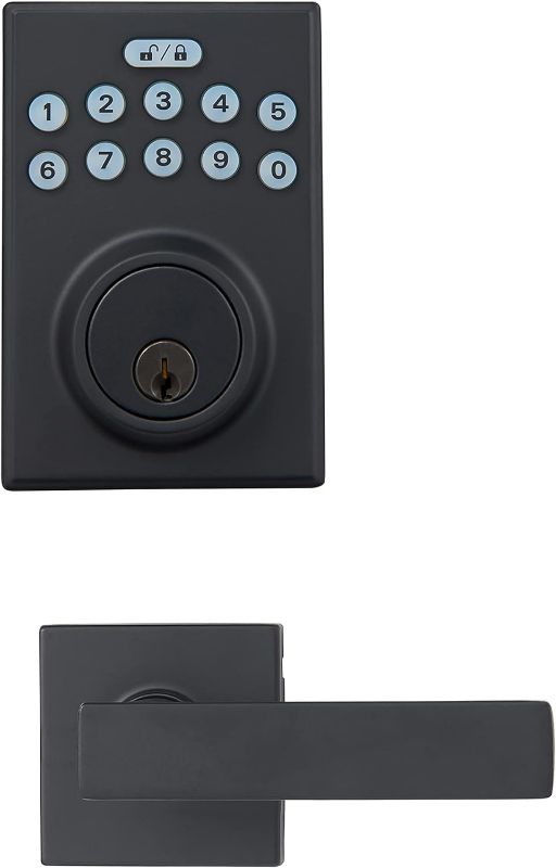 Photo 1 of Amazon Basics - Contemporary Electronic Keypad Deadbolt Door Lock With Passage Lever, Matte Black, 15.98 x 6.10 x 3.07 inches (LxWxH)