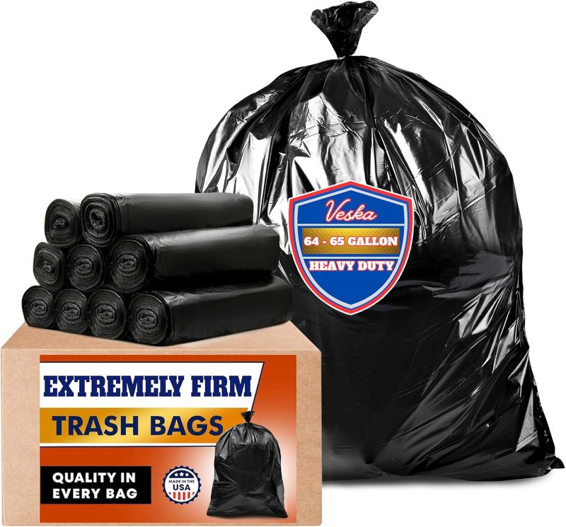 Photo 1 of 64-65 Gallon Black Trash Bags, (120 Bags Value pack) Large Black Trash Bags, Heavy Duty Garbage Bags, Large Garbage Bags and Trash Can Liners, 120 Black Garbage Bags on Roll