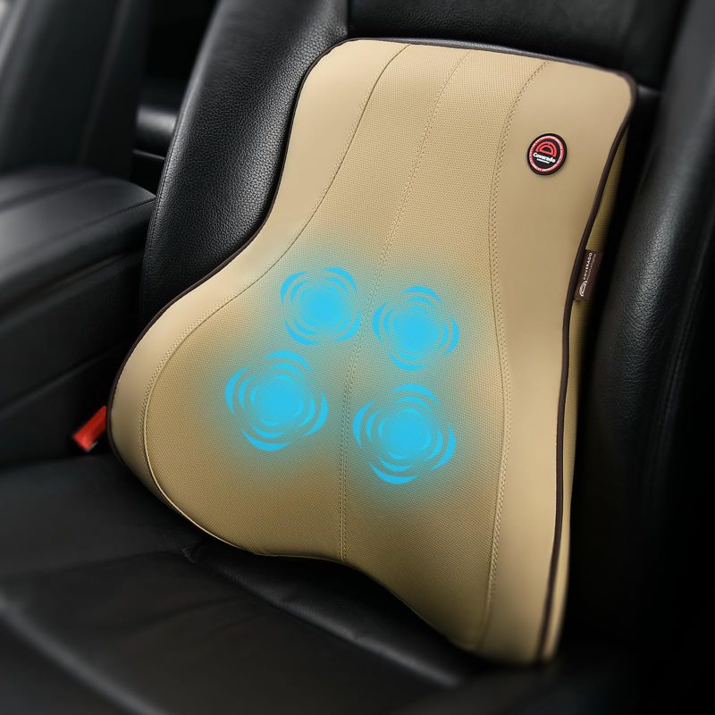 Photo 1 of  Coverado Leather Lumbar Support for Car Seat Driver, Deep Tissue Vibrating Massager for Vehicle Office Home, Car Seat Cushions Car Massage Seat for Back Pain Relief, Upper Lower Back Support, Beige ** cord is missing ** 