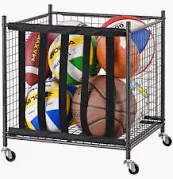 Photo 1 of ***USED** Mythinglogic Rolling Sports Ball Storage Cart, Sports Lockable Ball Storage Locker with Elastic Straps, Stackable Ball Cage for Garage Storage Garage Organizer