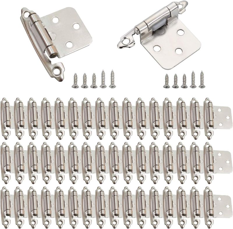 Photo 1 of 50 Pack Cabinet Door Hinges, 1/2 Inch Self Closing Overlay Hinges for Face Frame Kitchen and Bathroom with Easy Installation, Satin Nickel?25 Pairs)