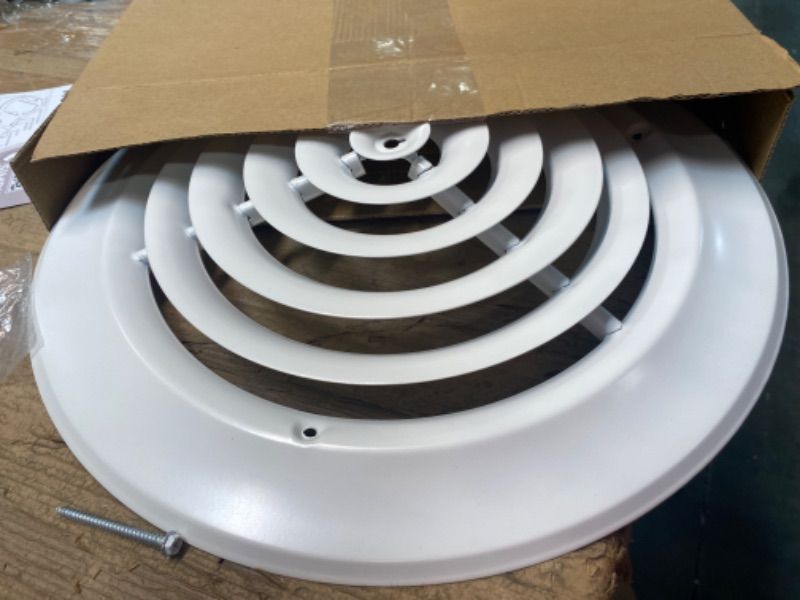 Photo 2 of 10" Round Ceiling Diffuser White Powder Coated with Outside Dimension of 14" Fitting in 10" Duct