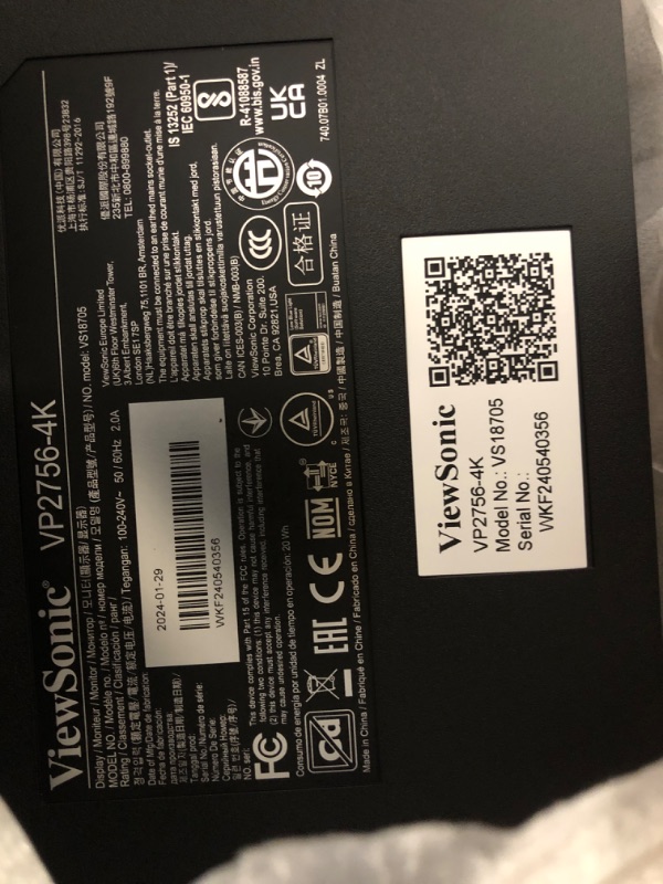 Photo 1 of ViewSonic VP2756-4K 27 Inch 4K UHD IPS Ergonomic Monitor with Ultra-Thin Bezels, Color Accuracy, Pantone Validated, 60W USB C 27-Inch 4K UHD