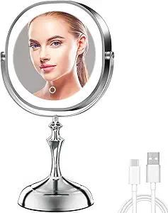 Photo 1 of ** missing power cord**
9" Large Lighted Makeup Mirror, 3000mAh Rechargeable Double Sided Vanity Mirror with 3 Color Lights, 1X/10X Magnifying Desk Mirror with 360° Rotation & Touch Screen (Chrome, Oval)
