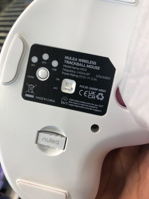 Photo 1 of Nulea Wireless Trackball Mouse, Rechargeable Ergonomic, Easy Thumb Control, Precise & Smooth Tracking, 3 Device Connection (Bluetooth or USB), Compatible for PC, Laptop, iPad, Mac, Windows, Android White-Pink