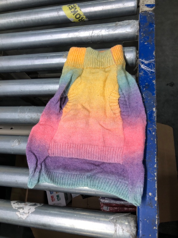 Photo 2 of 2 Dog Sweater Pullover Vest, Cold Weather Knitwear Apparel for Puppy Kitten, Small and Medium Pet Winter Spring, Soft Warm Holiday Clothes Birthday Gift for Boy or Girl Cat (Gradient Rainbow, Medium)