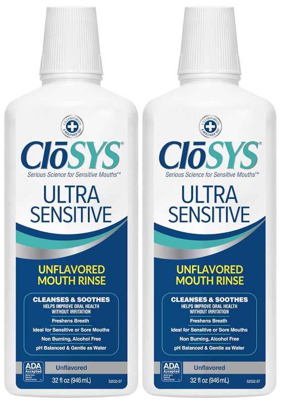 Photo 1 of 
CloSYS Ultra Sensitive Mouthwash, Unflavored Alcohol Free, Dye Free, pH Balanced, Helps Soothe Entire Mouth – 32 Oz (Pack of 2)
