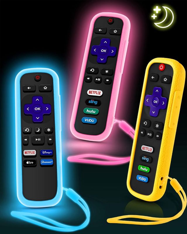 Photo 1 of ?3 Pack? ONEBOM Cover for Roku Remote, Case for Hisense/TCL Roku TV Steaming Stick/Express Universal Controller Silicone Sleeve Skin Glow in The Dark?Glow Pink&Glow Blue&Not Glow Yellow?
