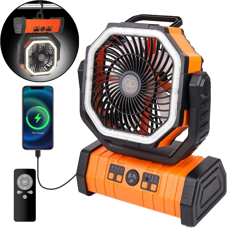 Photo 1 of ** use for parts*
Rechargeable Fan,Operated Camping Battery Powered Fan with Hook&Bright LED Light,Remote Control Timer Auto Oscillation Cordless Outdoor Fan for Power Outage,Picnic,Barbecue,Fishing,Travel,Jobsite,Home
