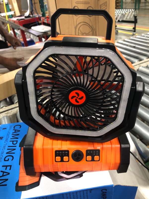 Photo 2 of ** use for parts*
Rechargeable Fan,Operated Camping Battery Powered Fan with Hook&Bright LED Light,Remote Control Timer Auto Oscillation Cordless Outdoor Fan for Power Outage,Picnic,Barbecue,Fishing,Travel,Jobsite,Home
