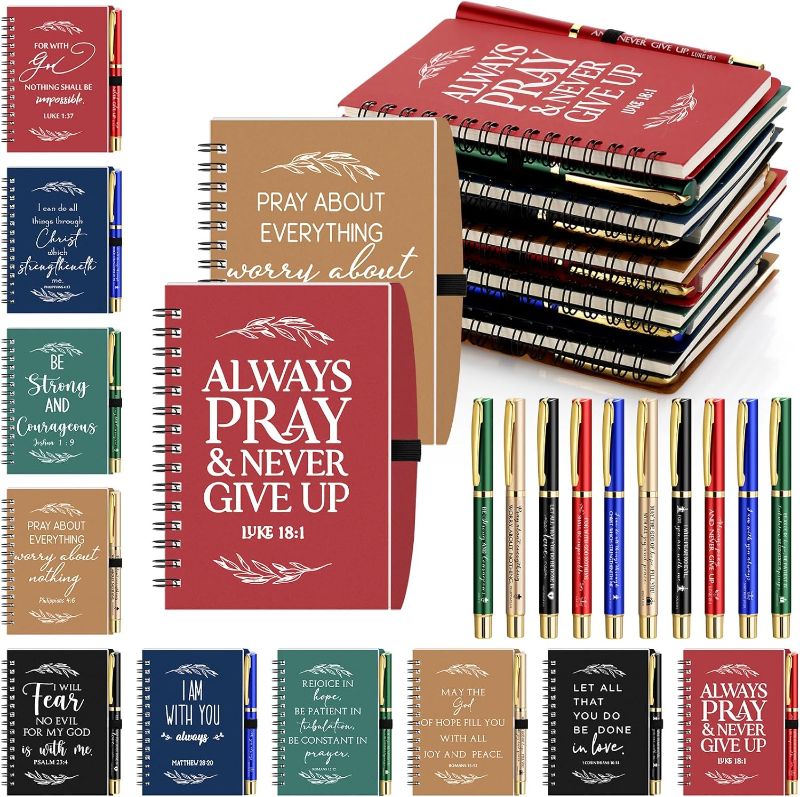 Photo 1 of ****USED***60 Pcs/30 Set Christian Gifts Bulk Include Spiral Notebook and Bible Ballpoint Pen Prayer Journal Religious Party Favor God Scripture Notepad for Women Sunday School Church Visitor (Multicolor)
